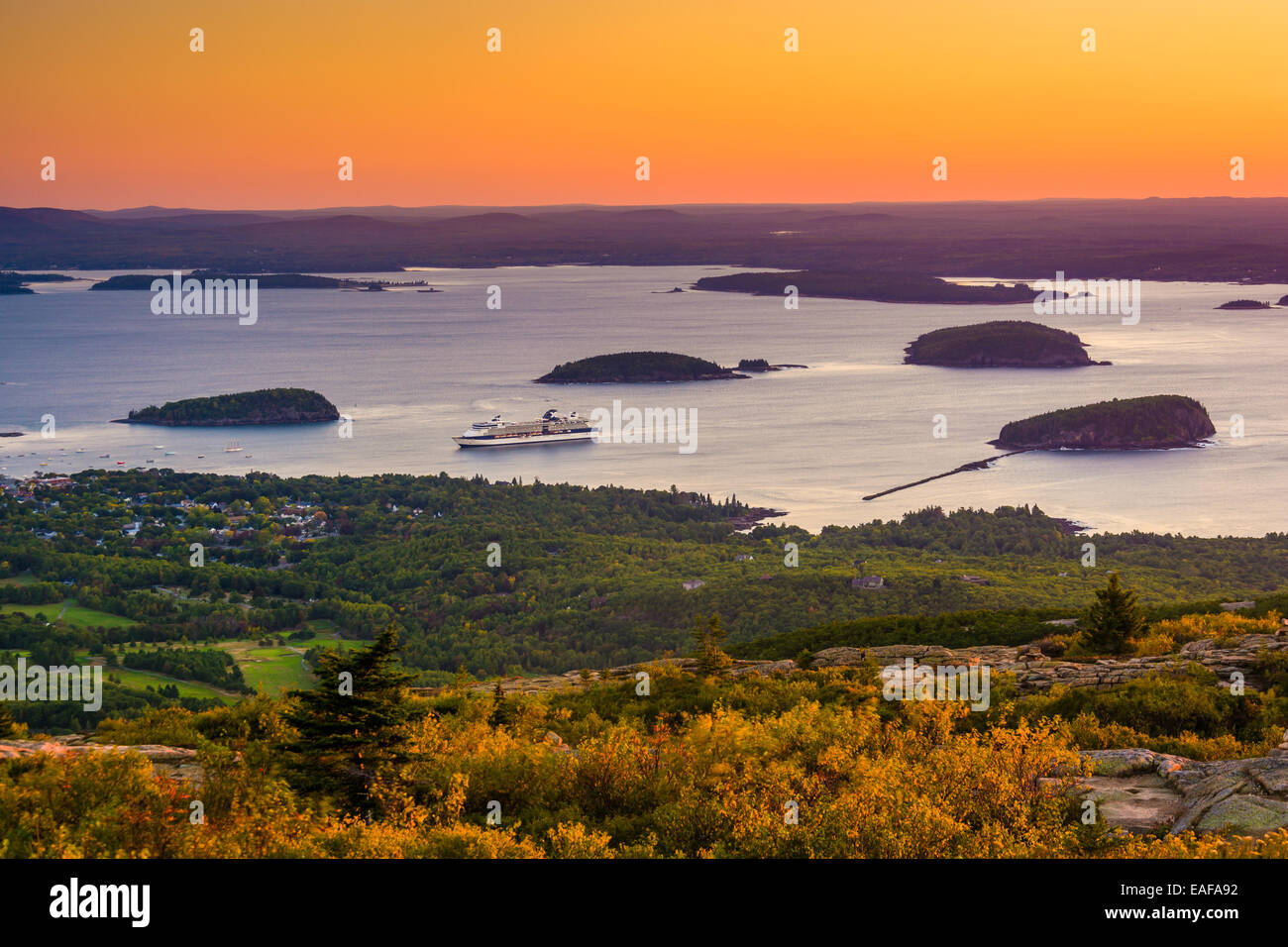 Sunrise view from Caddilac Mountain in Acadia National Park, Maine. Stock Photo