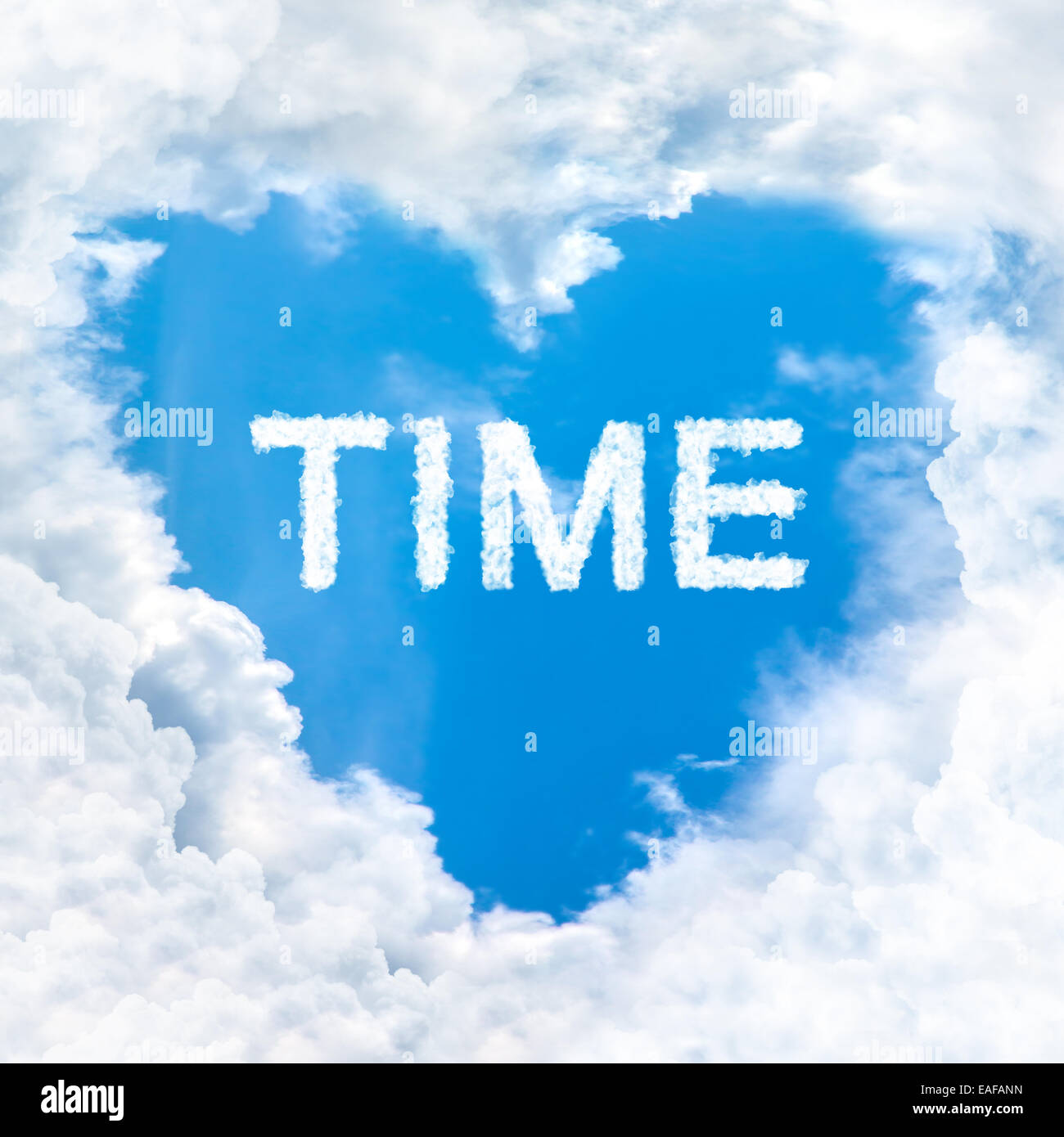 time word inside love cloud heart shape blue sky background only Stock Photo