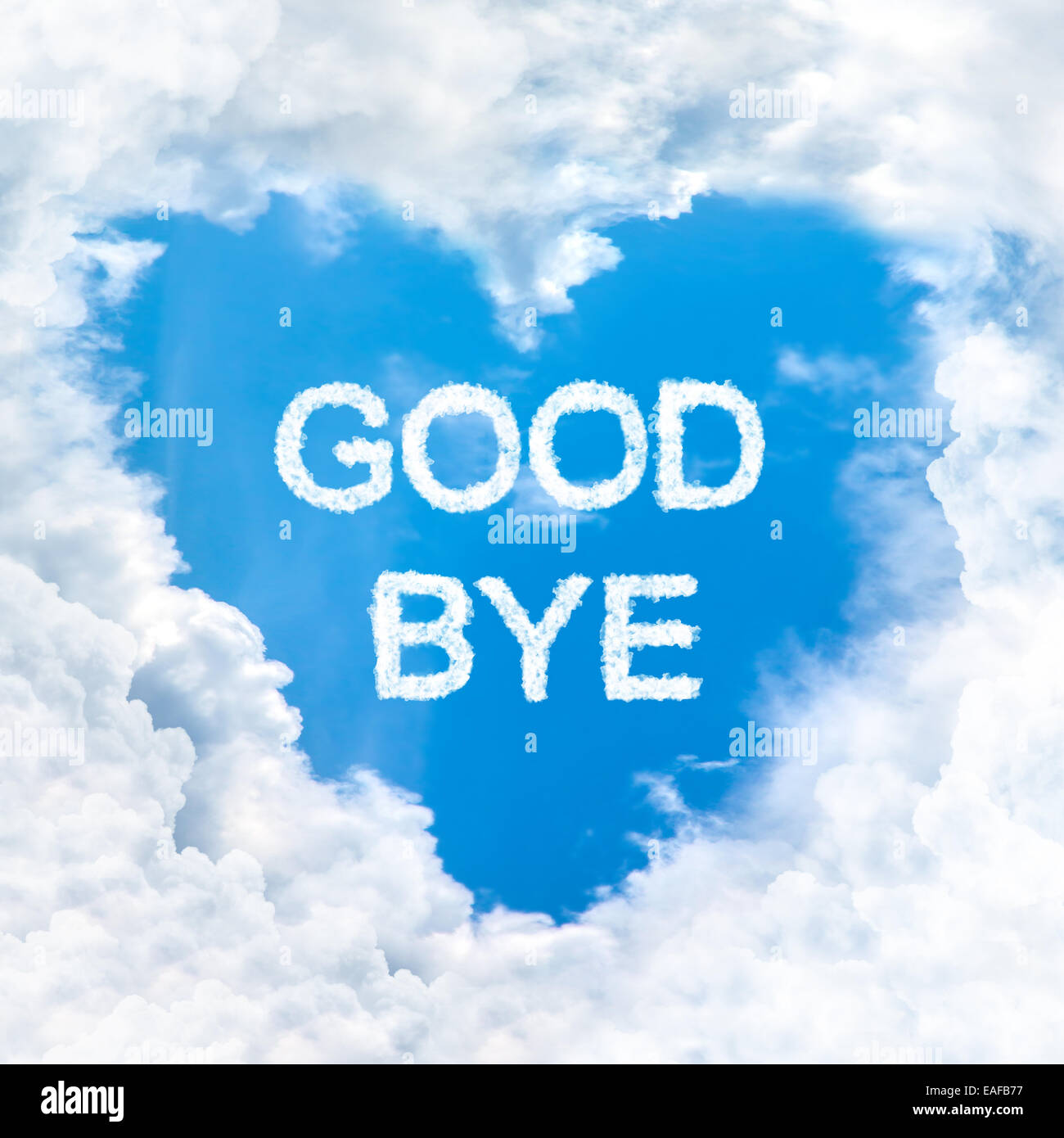 goodbye word nature on blue sky inside love heart cloud form Stock Photo