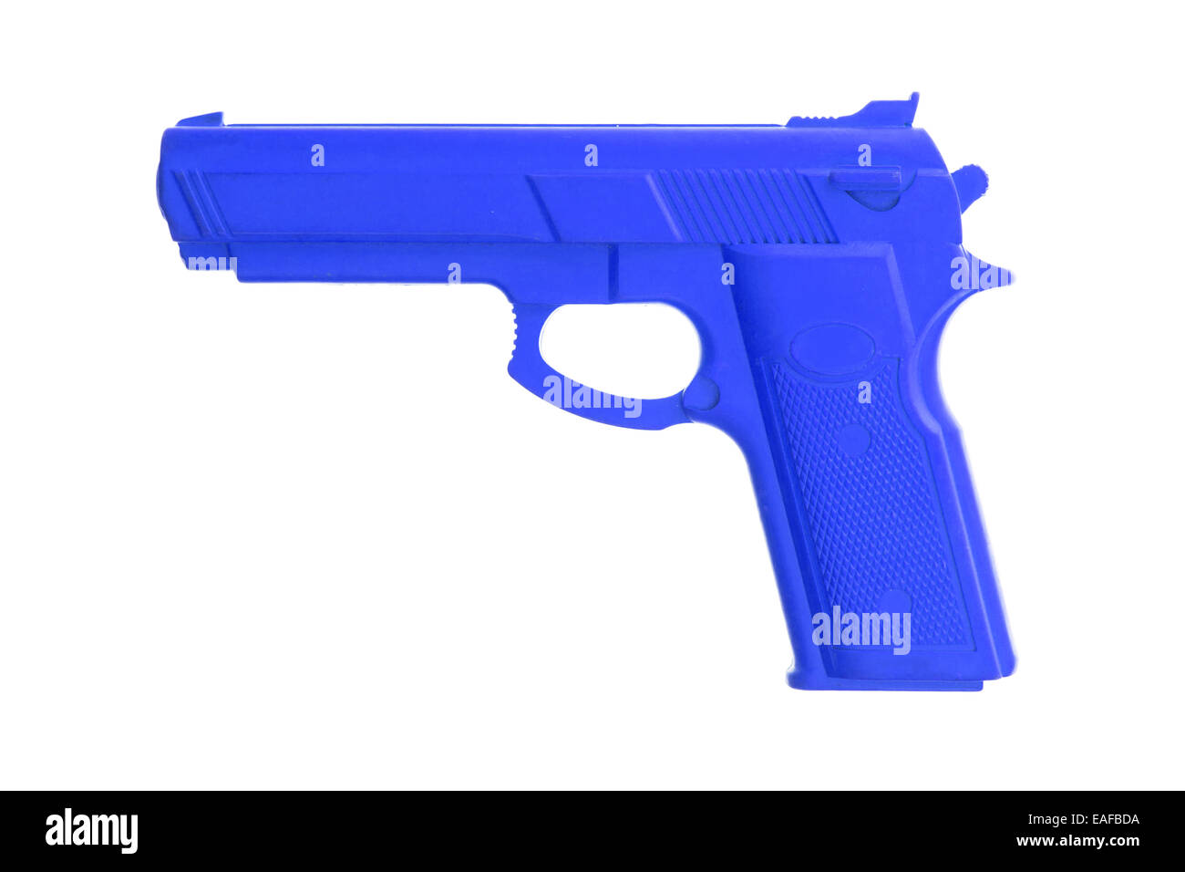 Blue training gun isolated on white, law enforcement Stock Photo