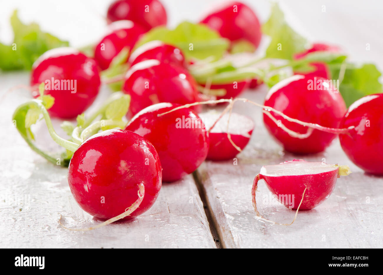 fresh radish on a wooden table. Selective focus Stock Photo