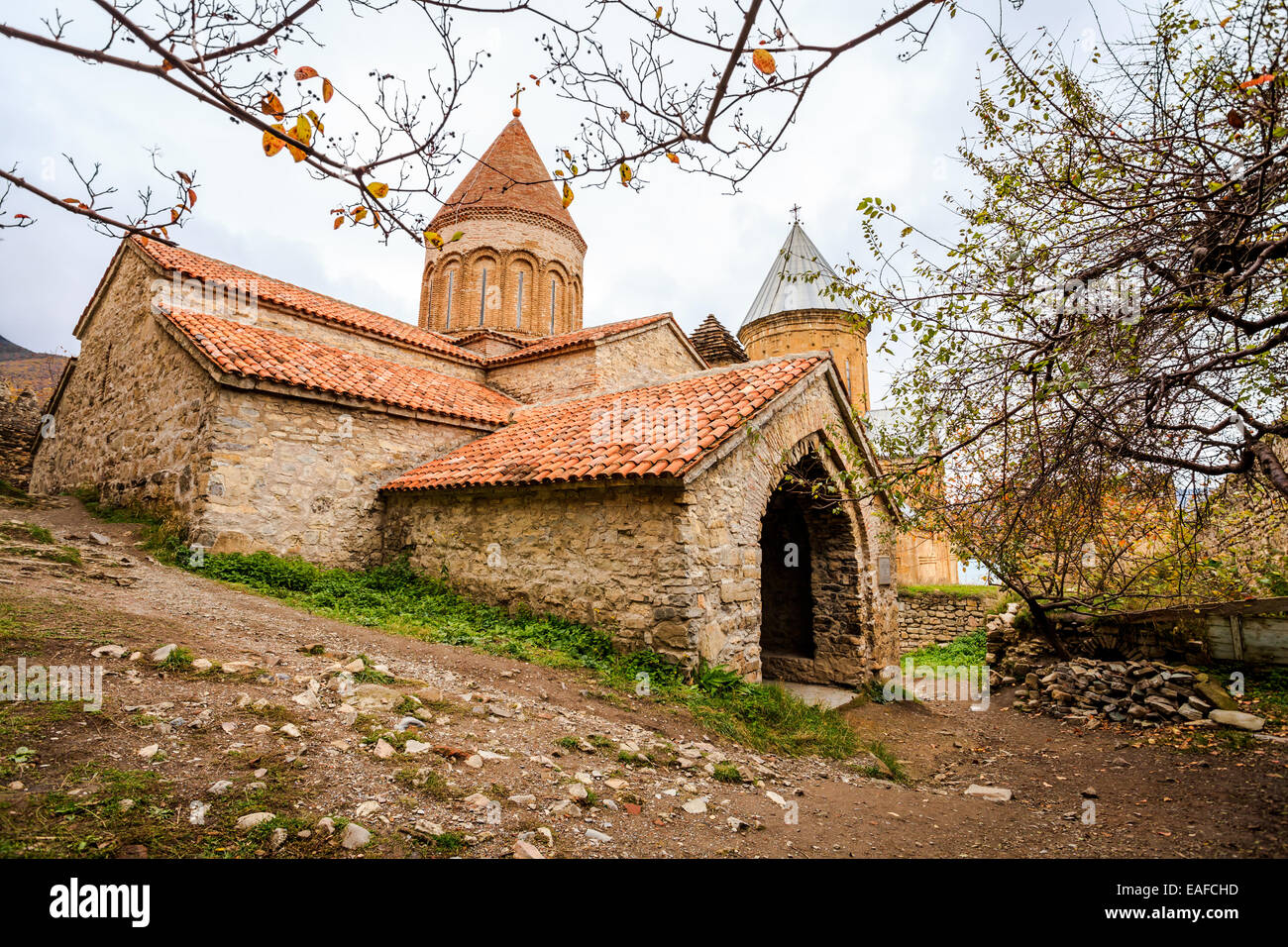 The church is in a medieval fortress Ananuri which located near Georgian Military Highway north of Mtskheta in Georgia Stock Photo