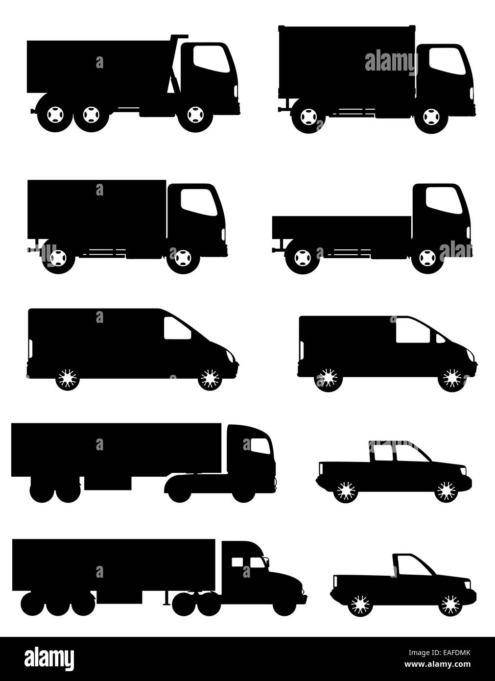 set of icons cars and truck for transportation cargo black silhouette illustration isolated on white background Stock Photo
