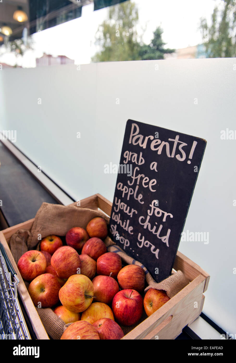 A free apple basket for parents shopping at the Better Food Company organic supermaket in St