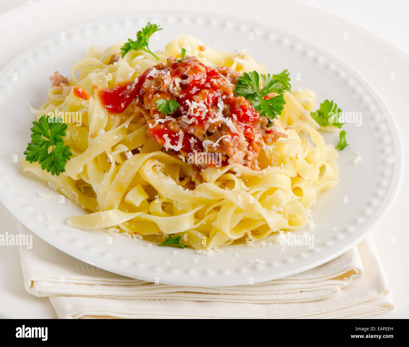 Italian food Pasta bolognese with fresh herbs Stock Photo Alamy