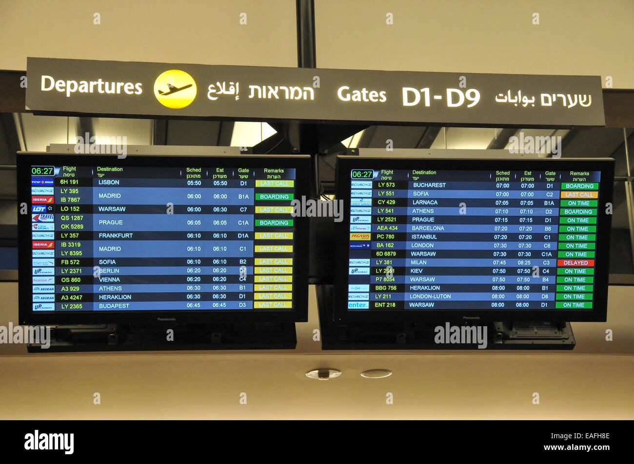 Israel Ben Gurion International Airport Terminal 3 Departure Board 