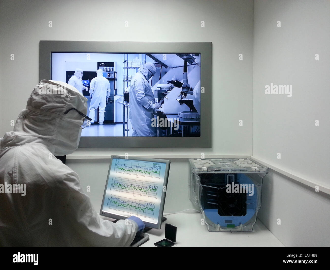 Mock-up of work within a semiconductor manufacturing clean room Stock Photo