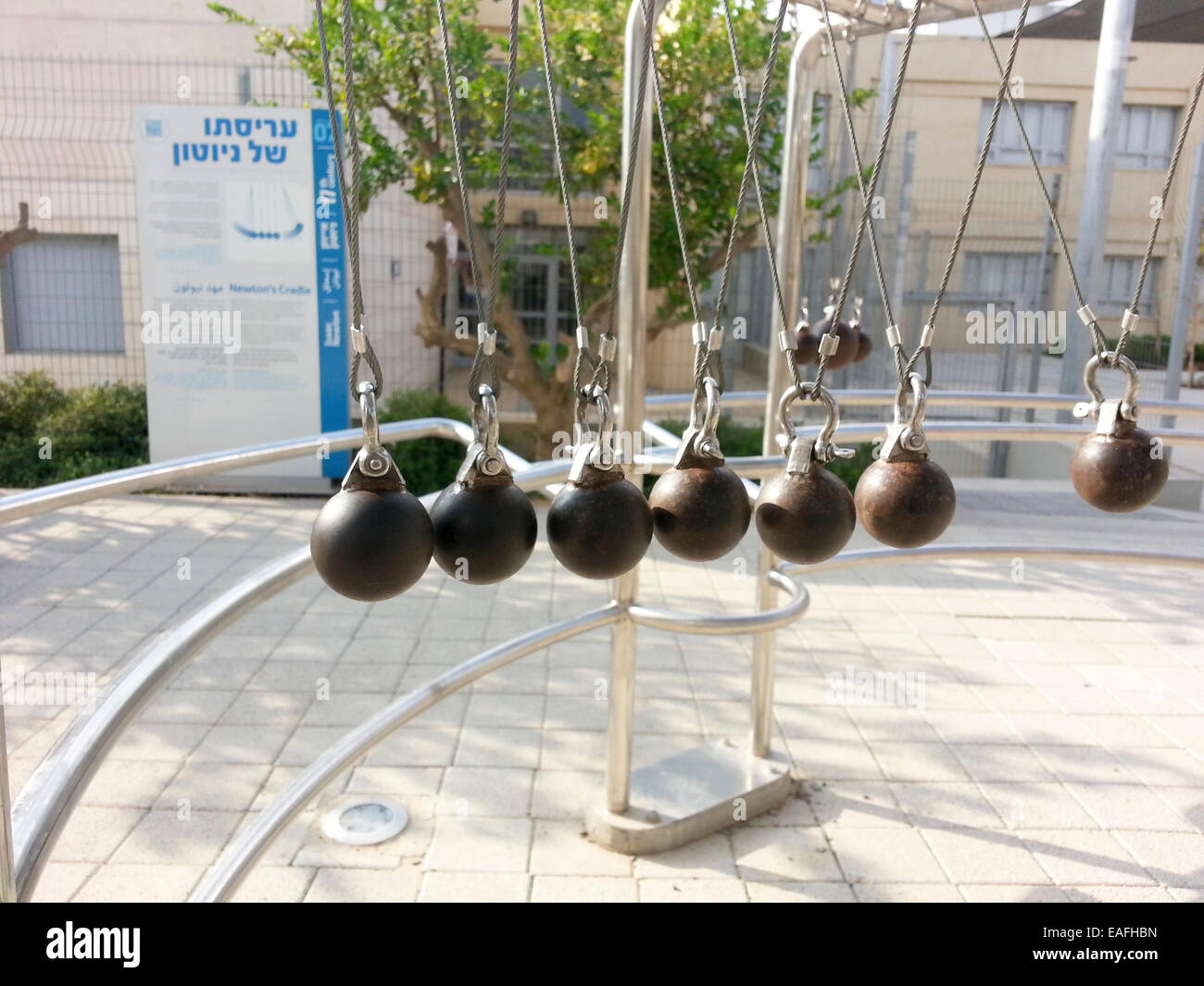 Newton's Cradle at the Carasso Science Park and museum, Israel Beer