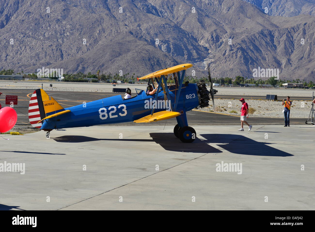 A Boeing Stearman at Palm Springs Airport, California. Stock Photo