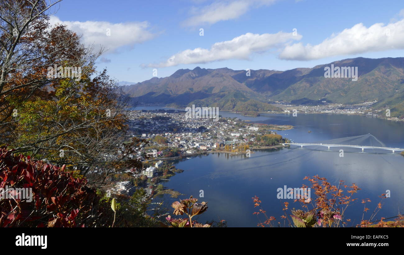 Mt Fuji and Cherry Blossom at lake Kawaguchiko for adv or others purpose use Stock Photo