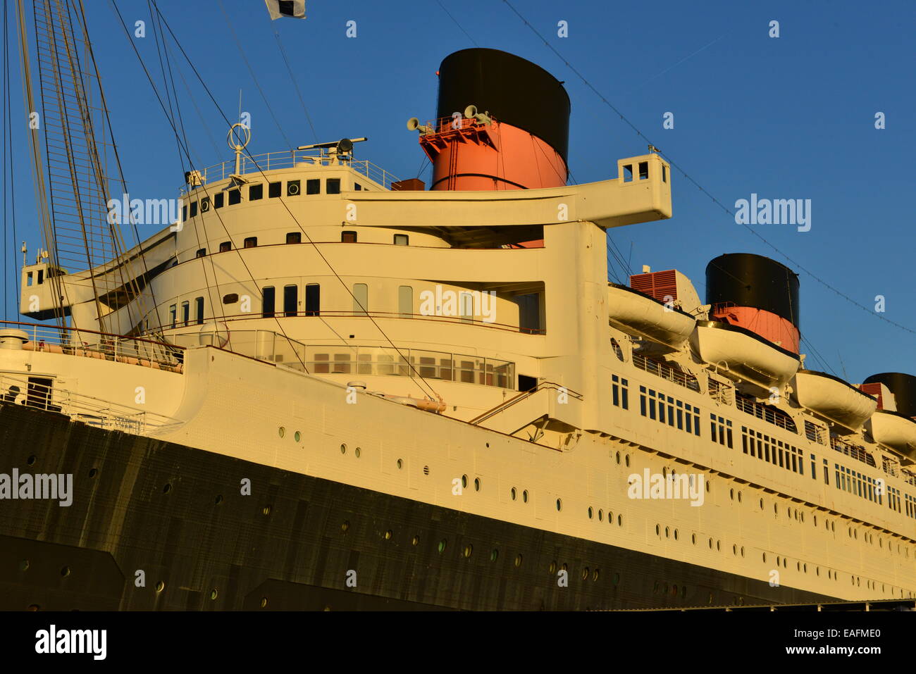 The Queen Mary at her birth at Los Angeles Harbour Stock Photo Alamy