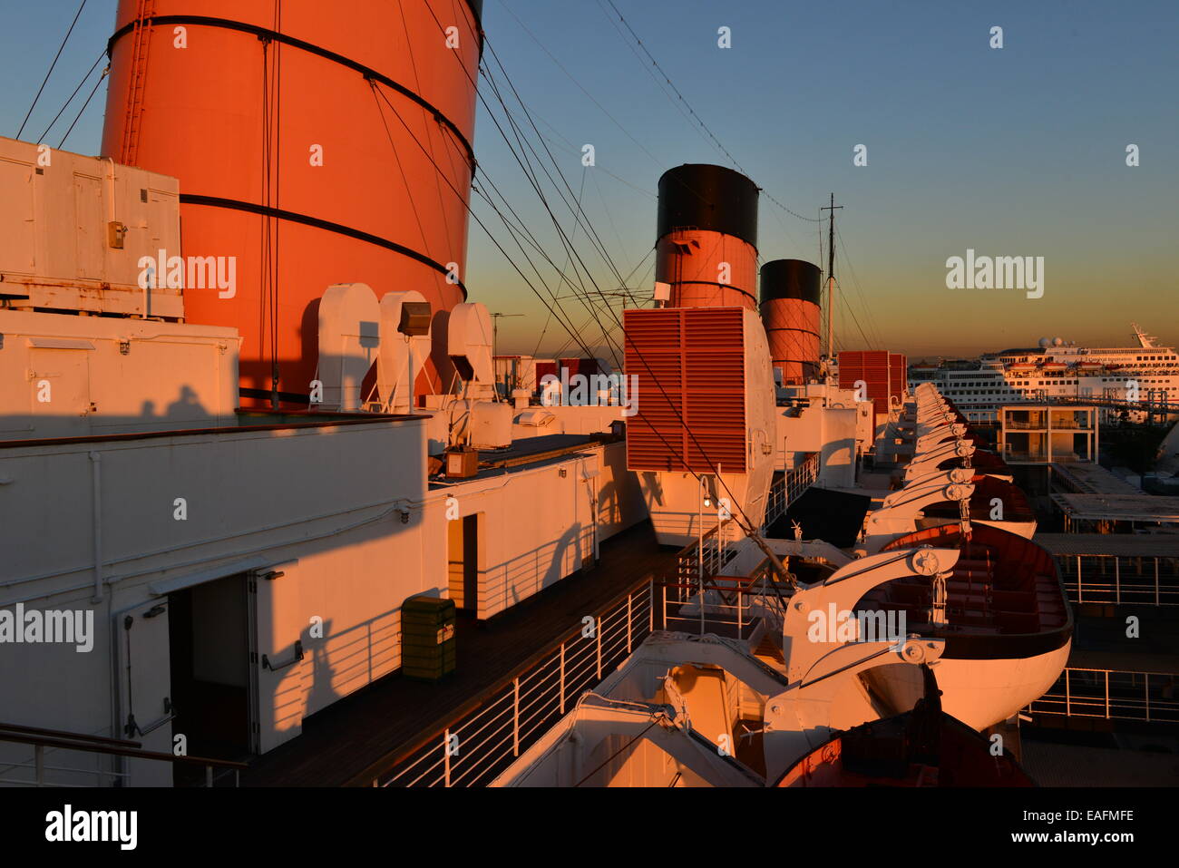 The Queen Mary at her birth at Los Angeles Harbour Stock Photo Alamy
