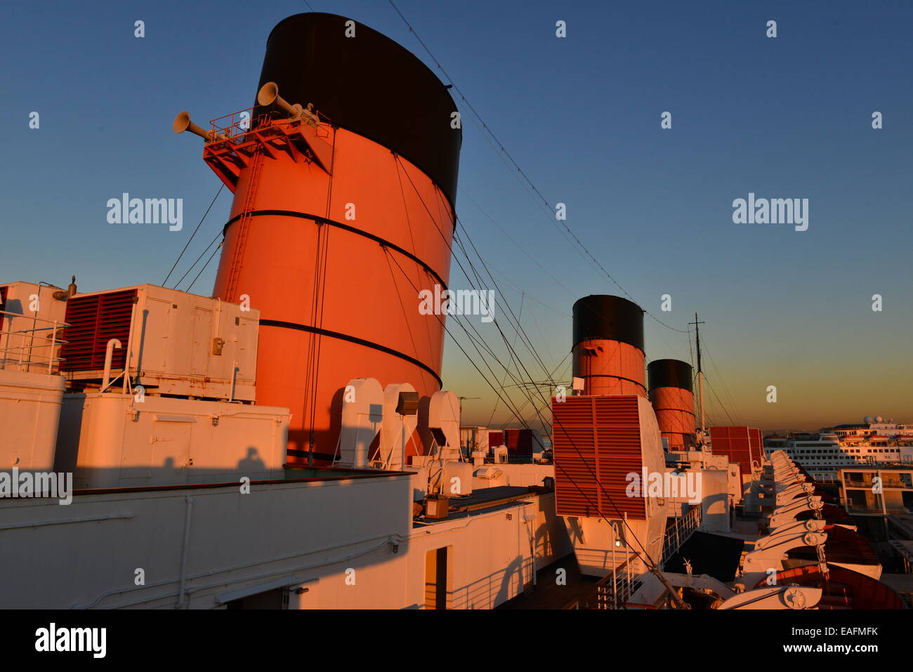 The Queen Mary at her birth at Los Angeles Harbour Stock Photo Alamy