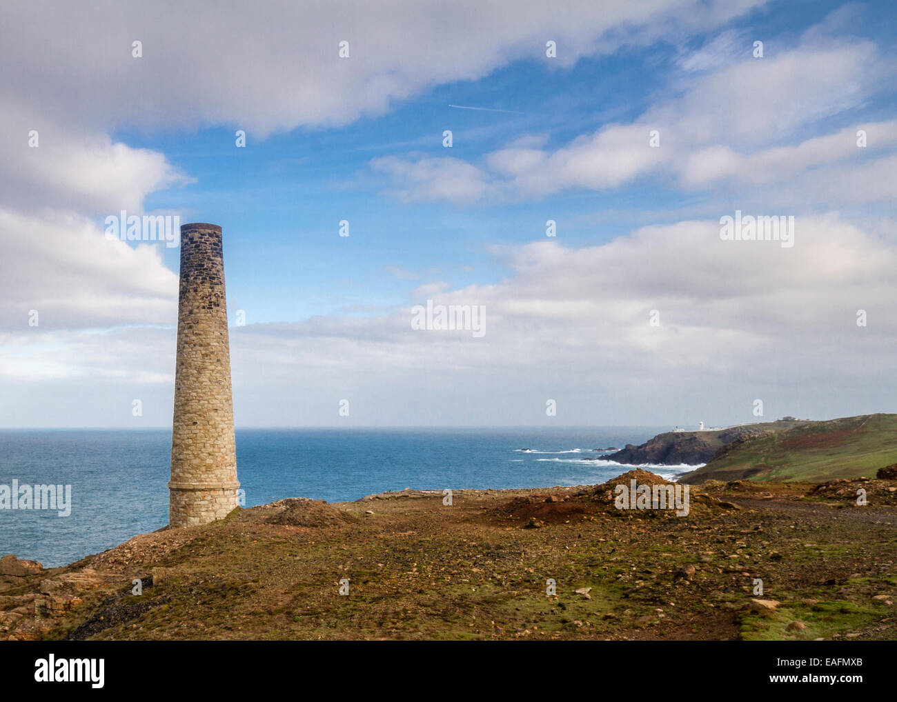 Levant Mine and Beam Engine is a National Trust property at Trewellard, near St Just, Cornwall, Stock Photo