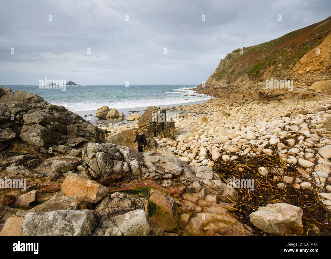 beach at Porth Nanven Cove near Lands End in Cornwall Stock Photo Alamy