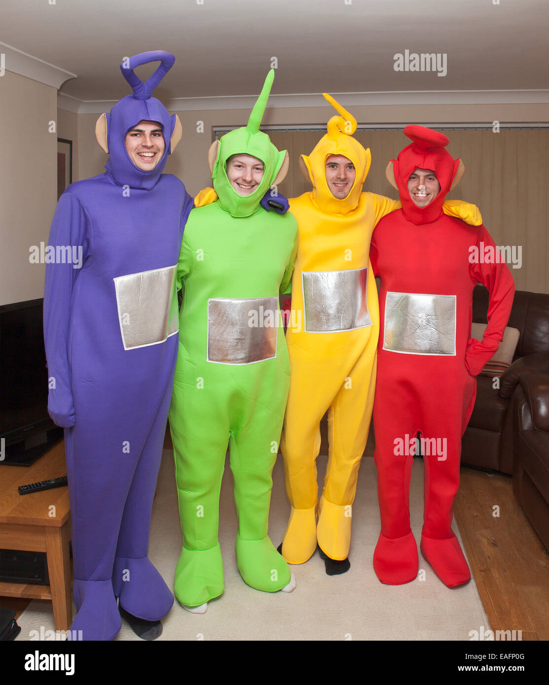 Teletubbie boys, getting ready for a night out. Stock Photo
