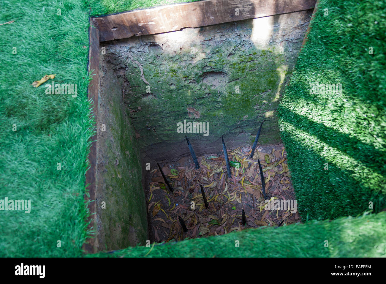 Booby trap made by Vietcong at Cu Chi tunnels area, Vietnam Stock Photo