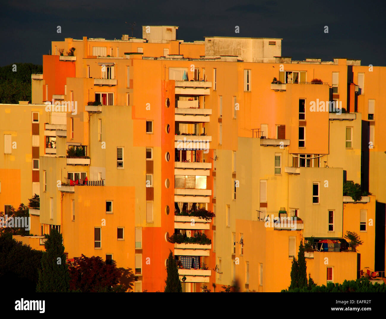 Residential building at sunrise. France. Europe. Stock Photo