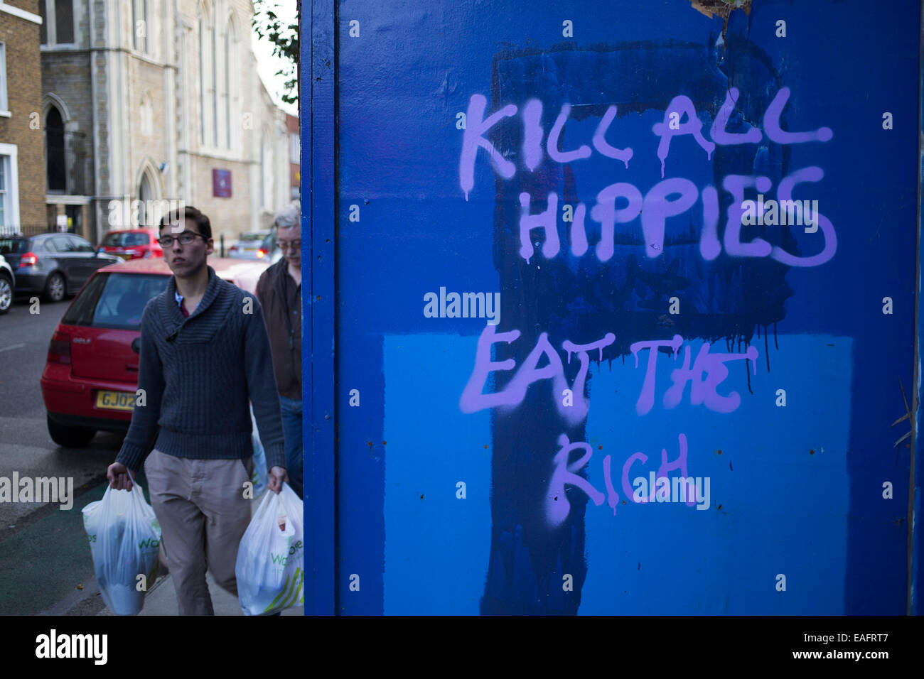 Kill All Hippies Eat The Rich Graffiti In Shoreditch Slogans Of Social Comment Stock Photo Alamy