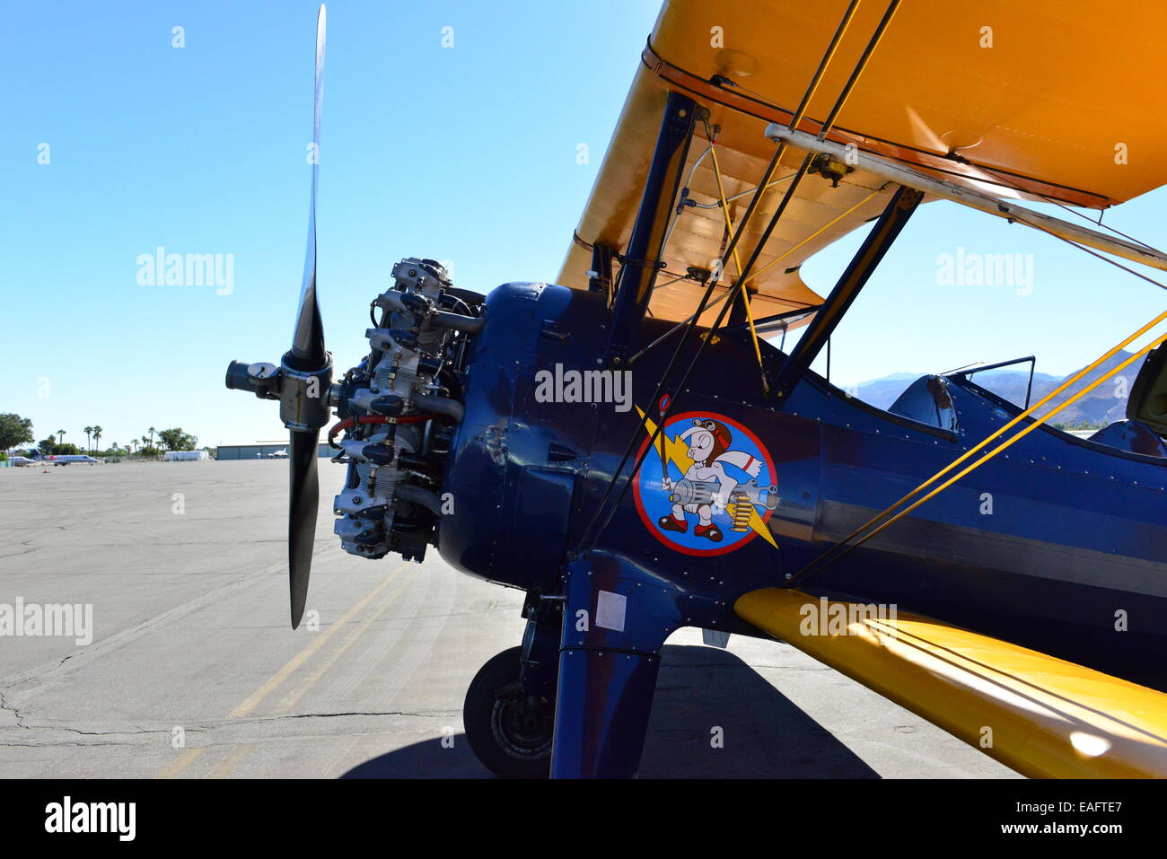 A Boeing Stearman at Palm Springs Airport, California. Stock Photo