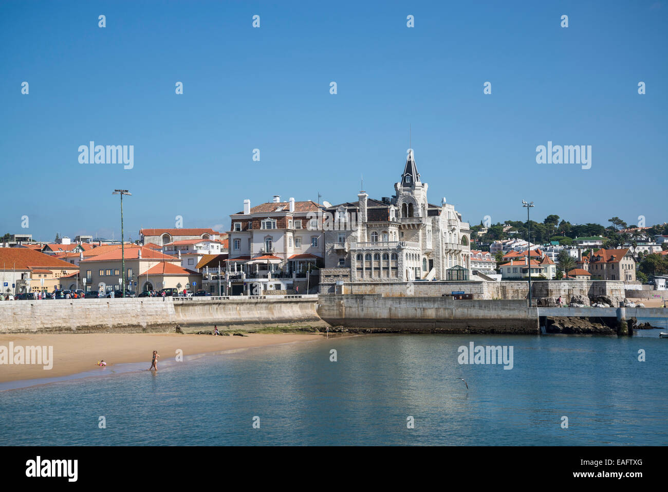 Ribera beach and Seixas Palace, Captaincy building, Cascais, Lisbon, Portugal Stock Photo