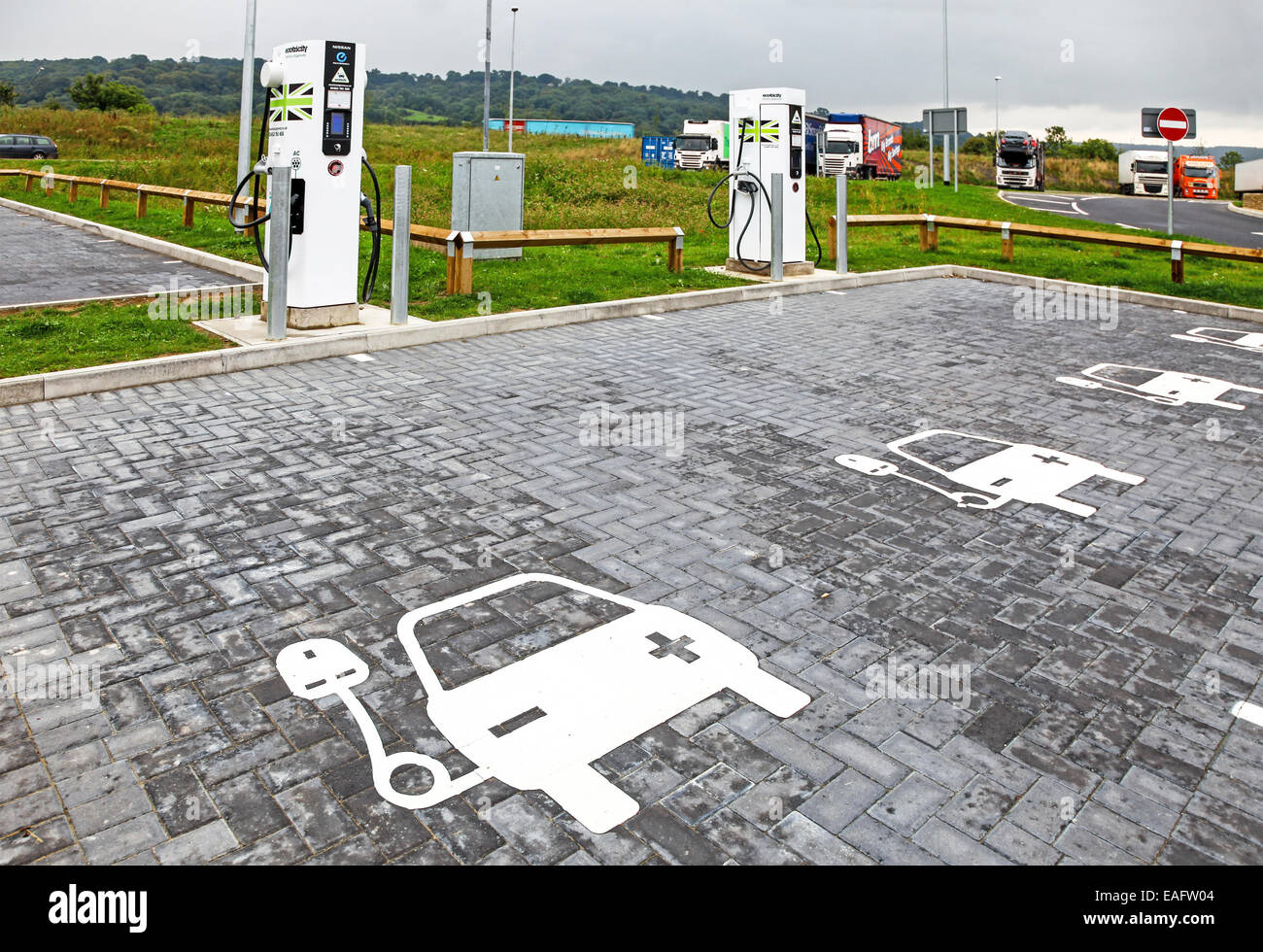 An electric car charging point at Gloucester Services M5 north or