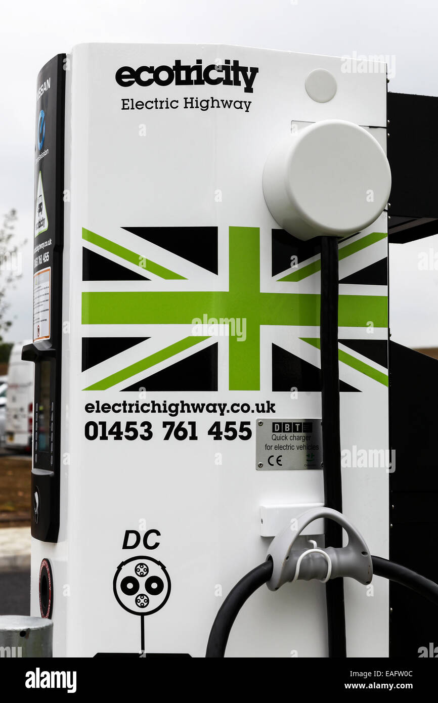 An electric car charging point at Gloucester Services M5 north or