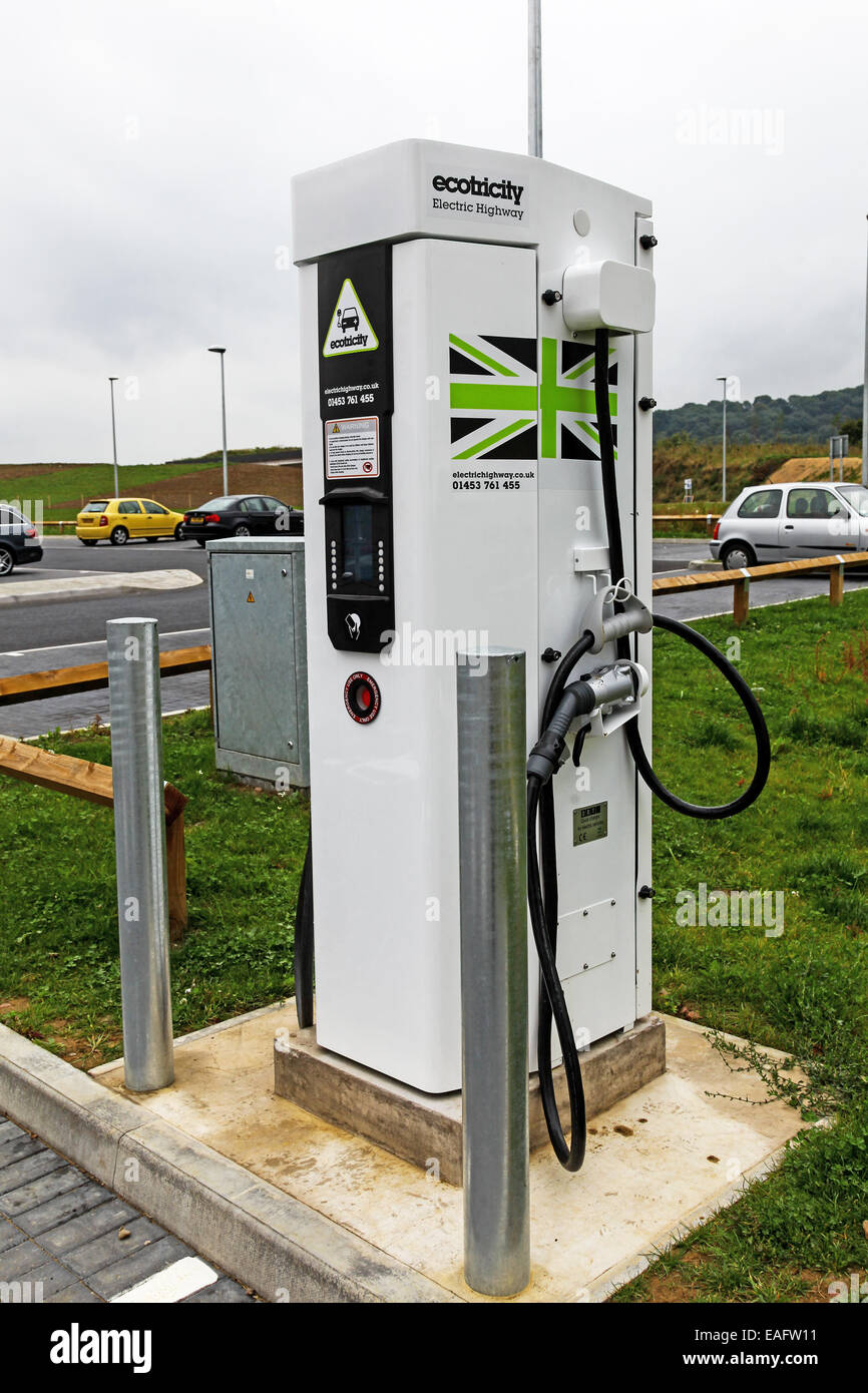 An electric car charging point at Gloucester Services M5 north or