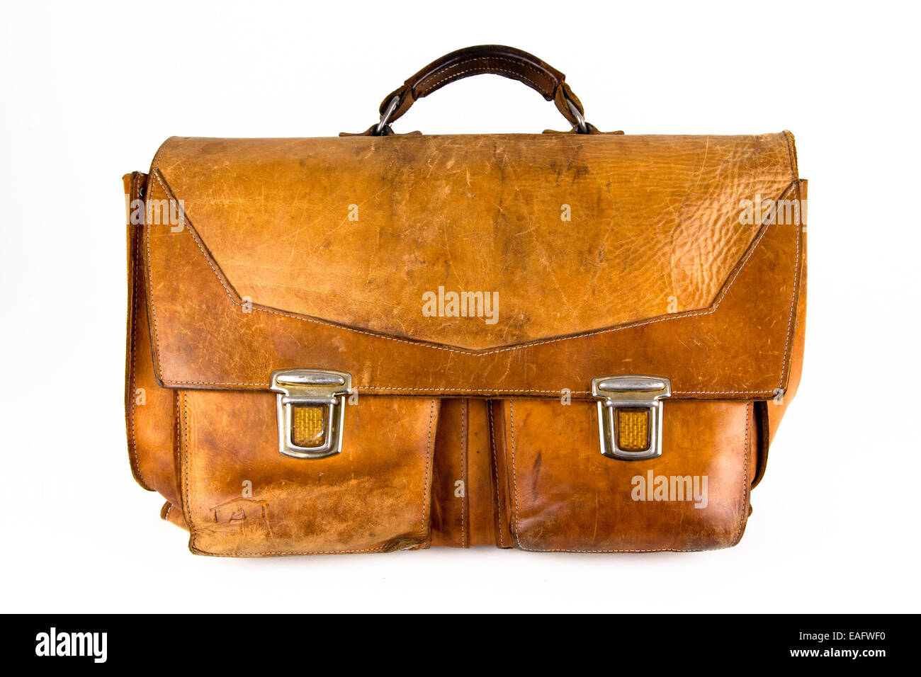 Ranzen Schulranzen Schultasche Schultaschen Retro braun Leder Lederranzen Ledertasche Lederschultasche aus klein kleine kleiner Stock Photo