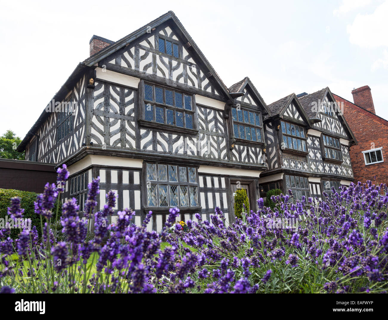 Churche's Mansion is a timber-framed, black-and-white Elizabethan mansion house at Hospital Street in Nantwich, Cheshire, England, UK Stock Photo