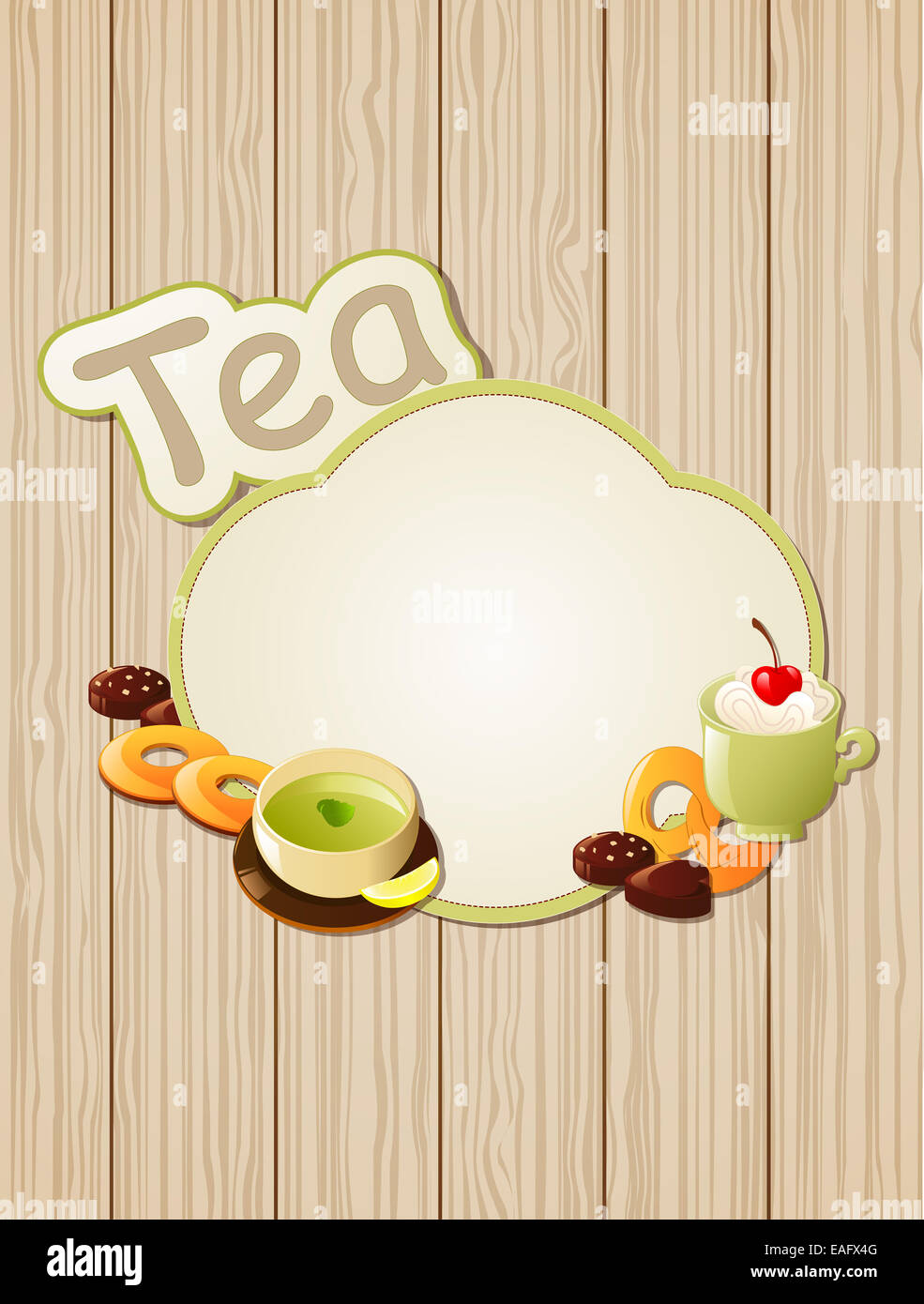 Background with tea label and cookies Stock Photo
