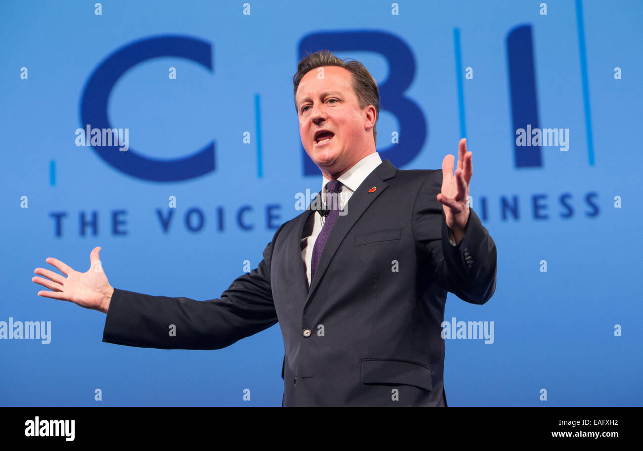 Prime Minister,David Cameron, addresses the Annual CBI conference at the Grosvenor House Hotel,London Stock Photo