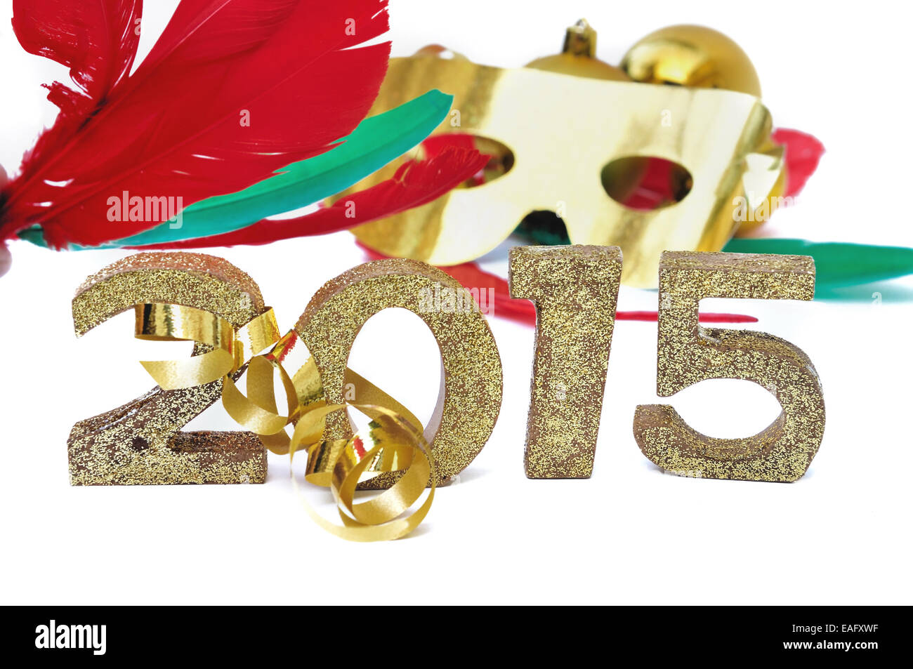 golden 2015 with accessories holidays on white background Stock Photo