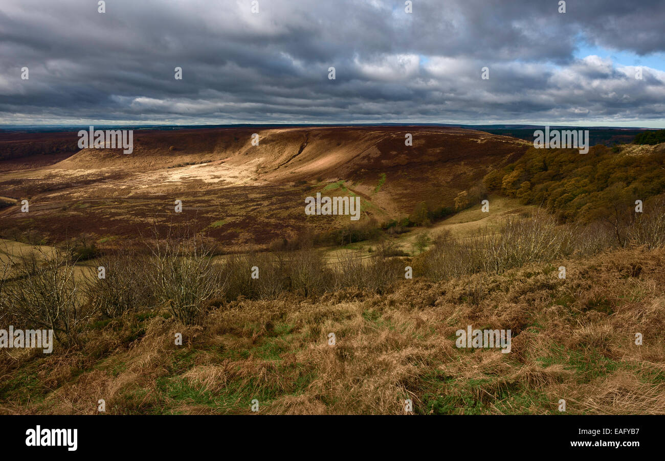 View across the Hole of Horcum in the heart of the North York Moor national park at autumn near Goathland, Yorkshire, UK. Stock Photo