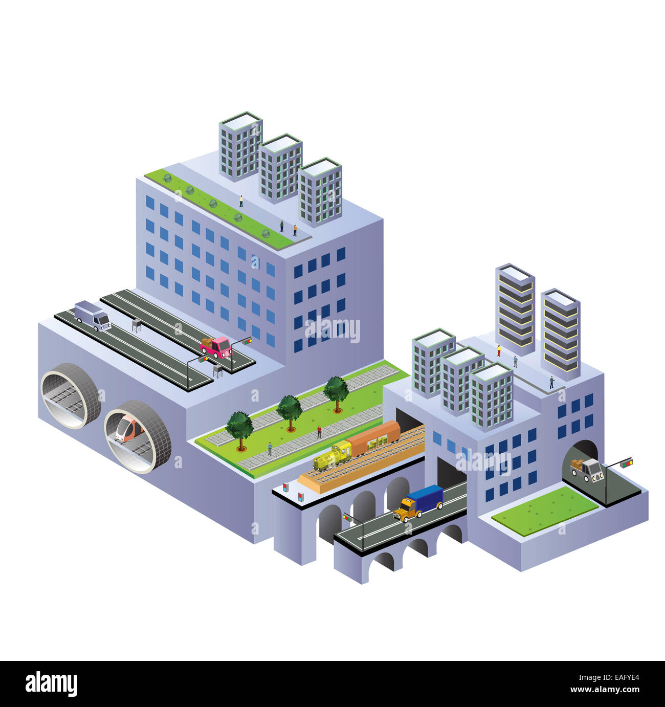 Isometric buildings on a city map on a white background Stock Photo - Alamy