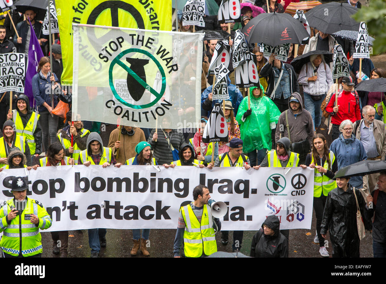 Stop the War coalition march to Downing Street,London-Cameron Warmonger Stock Photo