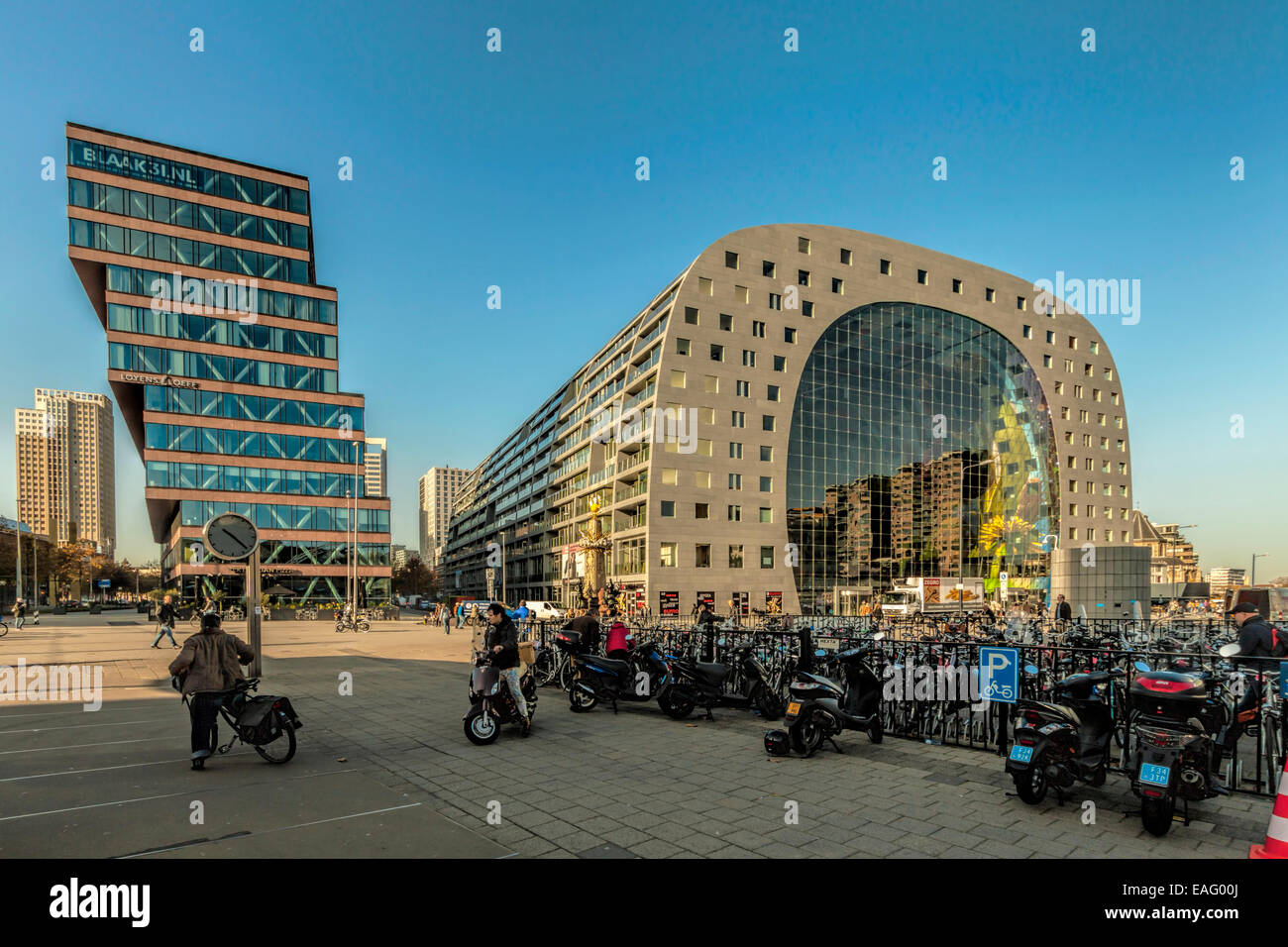 Exterior view of the new Market hall or in Dutch Markthal Rotterdam in Rotterdam, South Holland, The Netherlands. Stock Photo