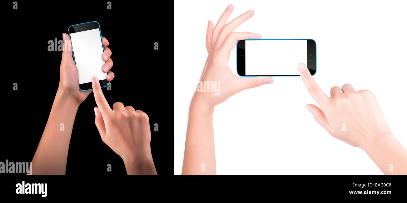 Woman hand holding Black Smartphone with blank screen Stock Photo - Alamy