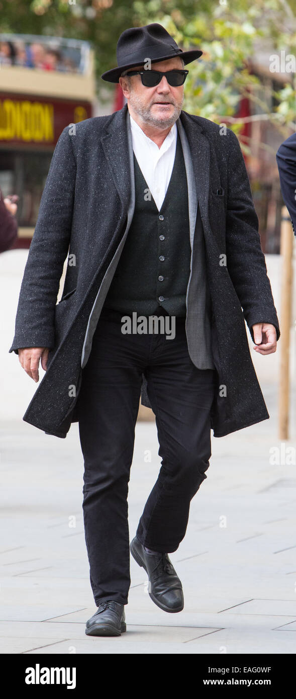George Galloway arrives the the High Court to give evidence in the inquest into the death of Moazzam Begg Stock Photo