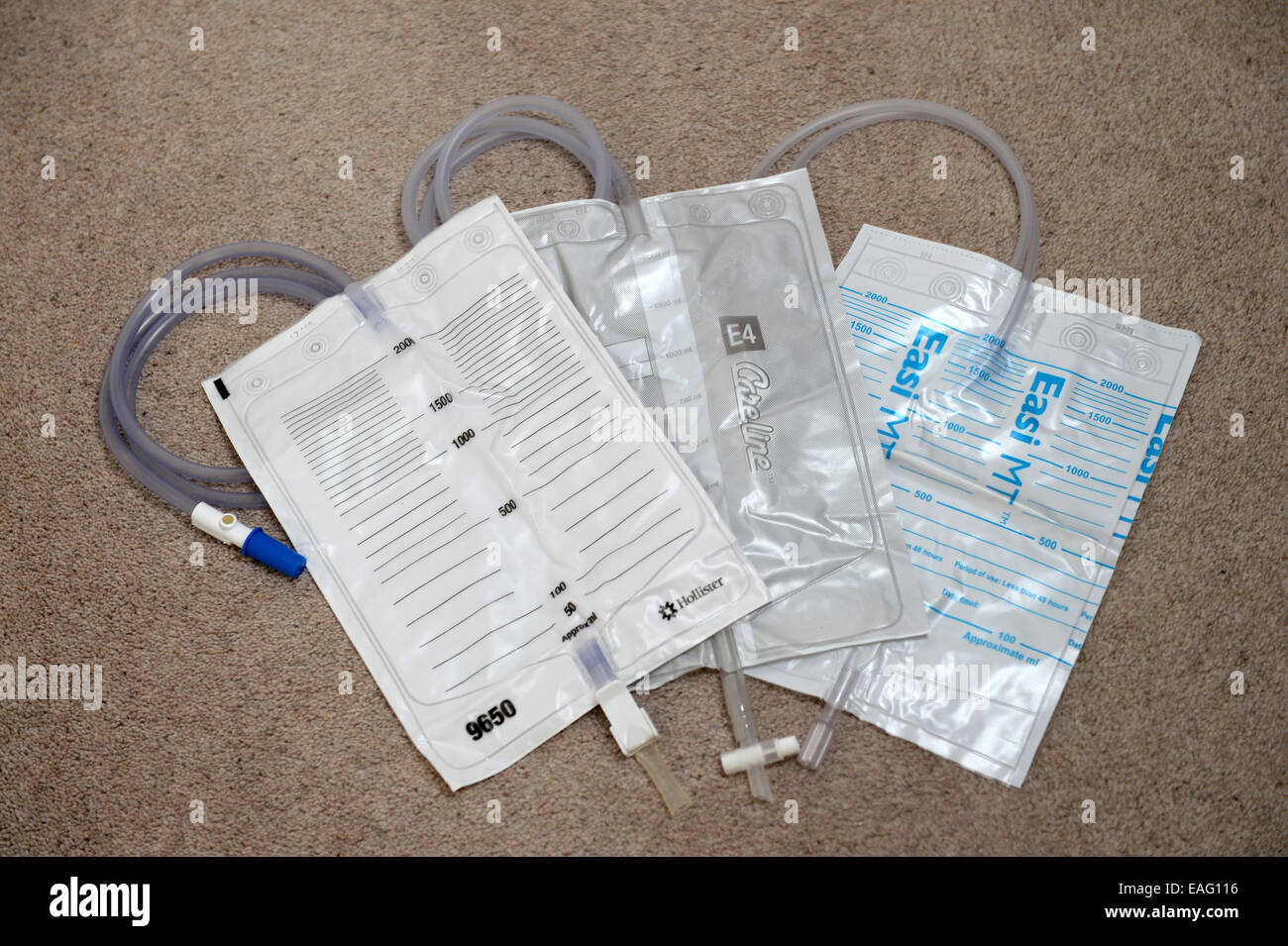 A selection of catheter bags for the collection of urine Stock Photo ...