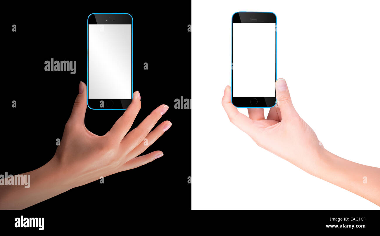 Woman hand holding Black Smartphone with blank screen Stock Photo - Alamy