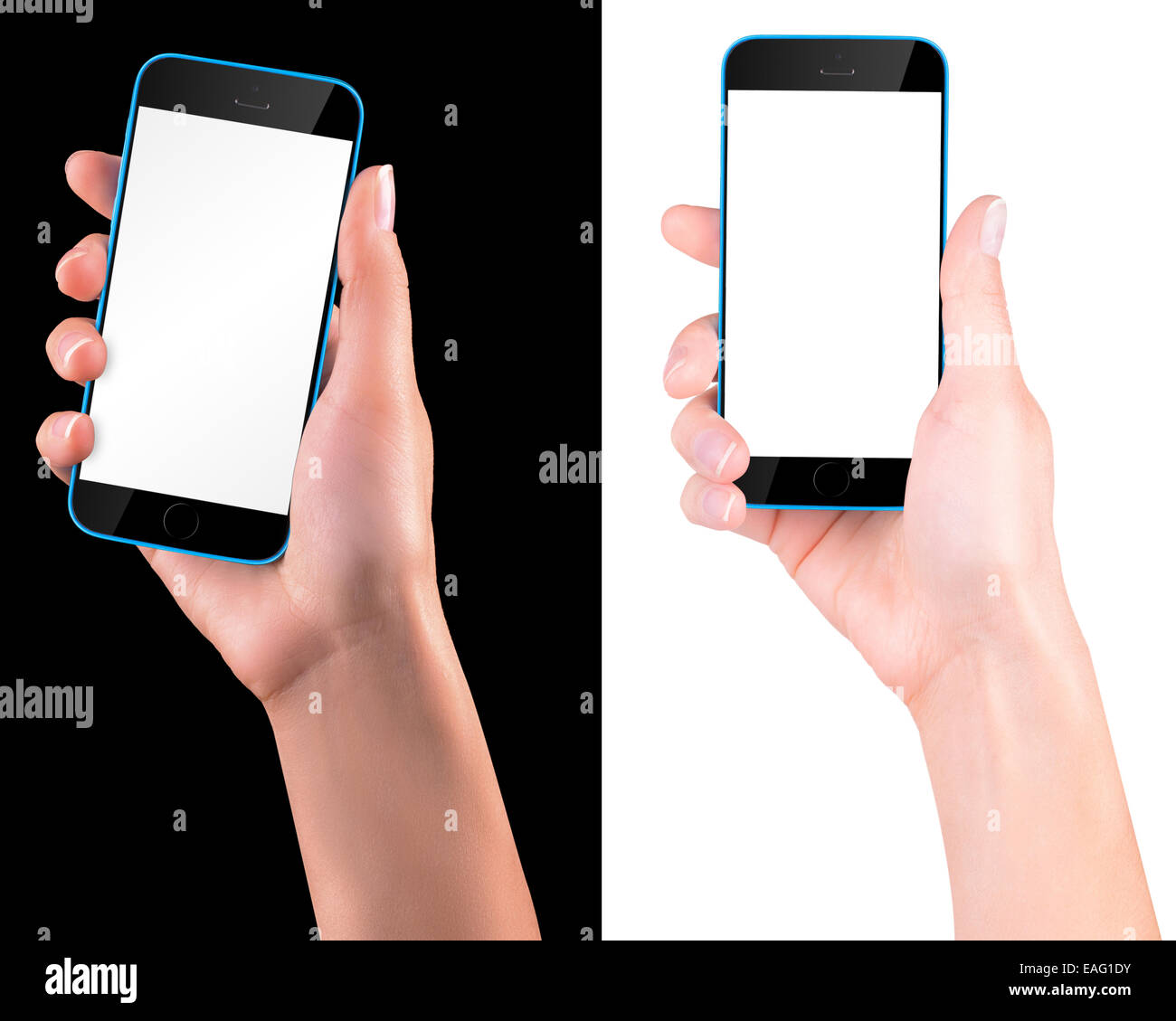 Woman hand holding Black Smartphone with blank screen Stock Photo - Alamy