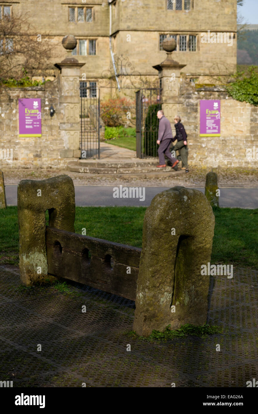 Eyam  Hall an historic gritstone Jacobean manor house situated in the Peak District village of Eyam Derbyshire Stock Photo