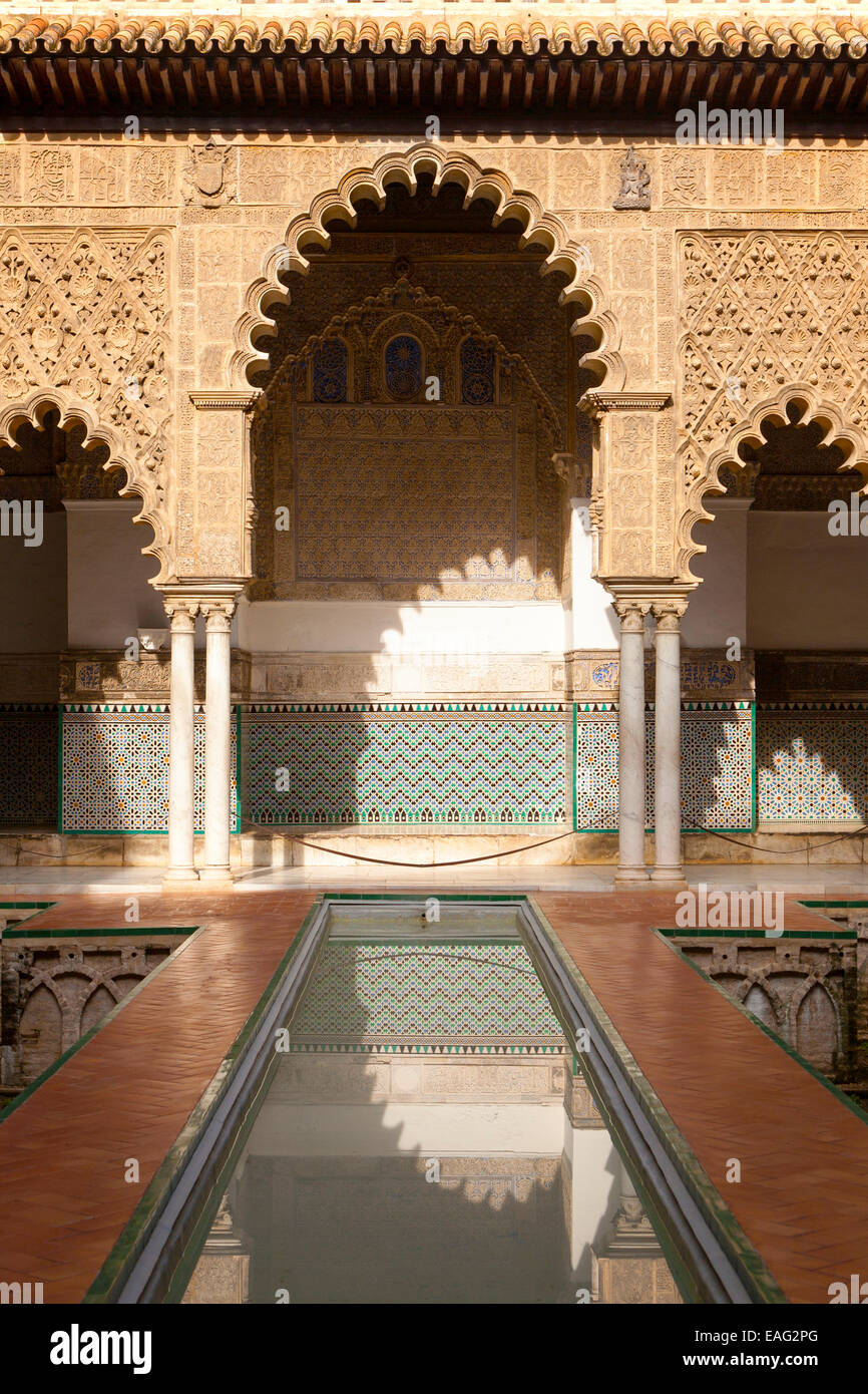 Palace of Pedro First, historic moorish palace architecture in the Alcazar, Seville, Spain Stock Photo