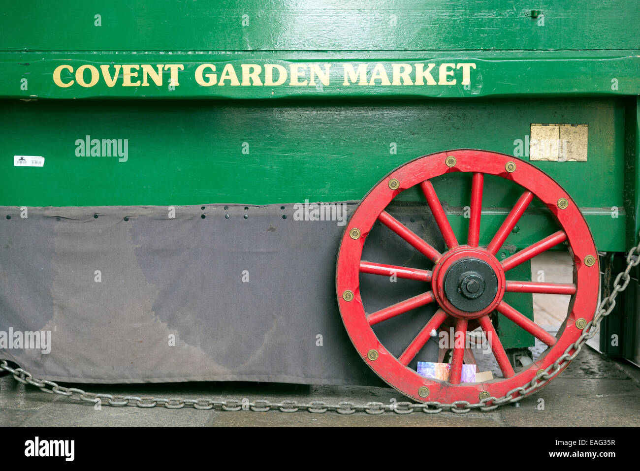 LONDON, UNITED KINGDOM - JUNE 5,  2014: Peddler wagon has 'Covent Garden Market' painted on the side, Apple Market, Covent Garde Stock Photo