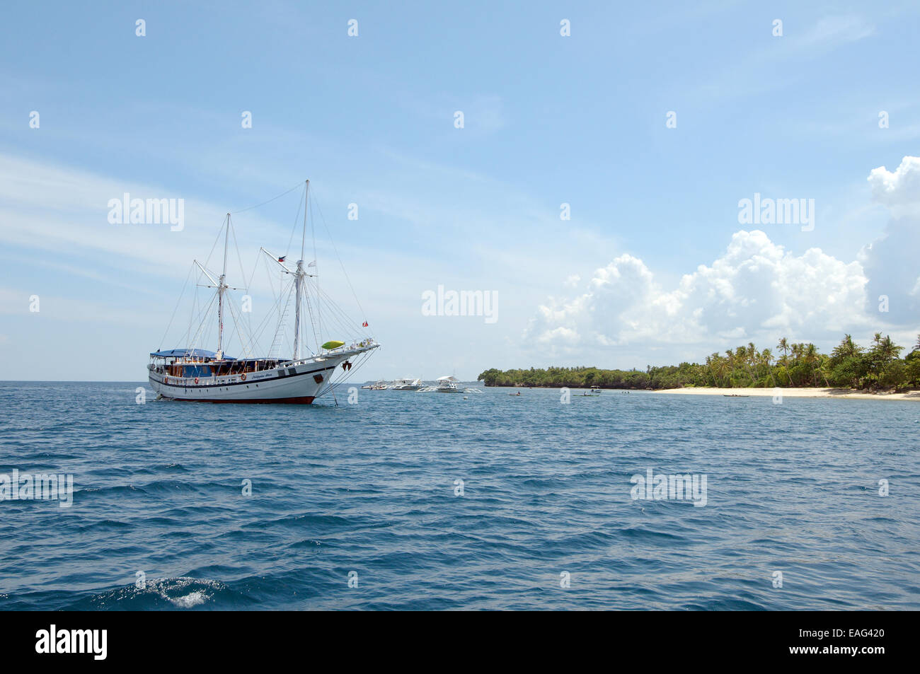 two-masted yacht, Islands Malapaskua, Bohol Sea,  Philippines, Southeast Asia Stock Photo