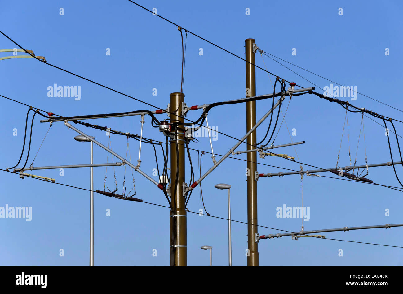 A section of the overhead cable structure for the Edinburgh trams, near