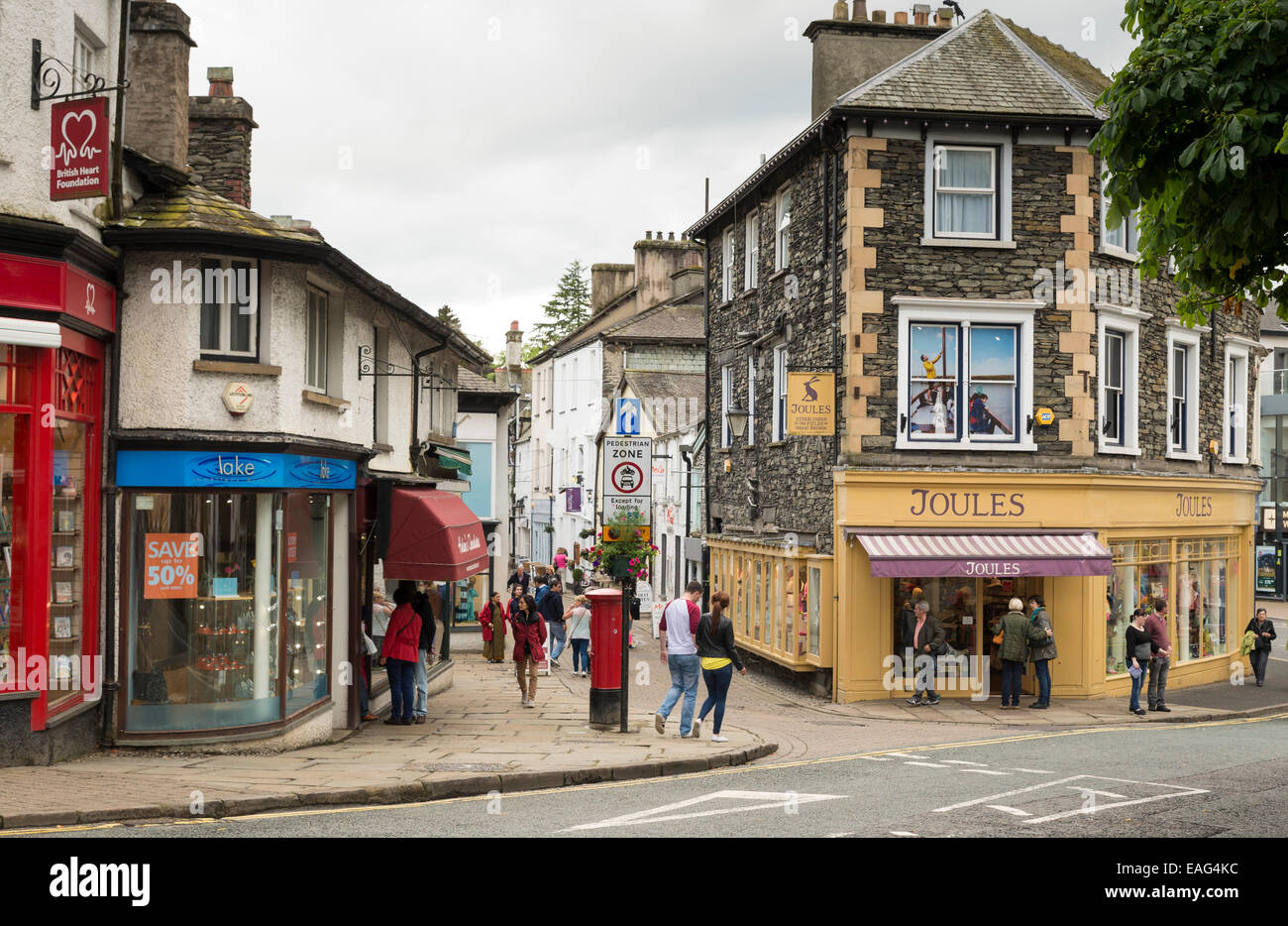 BOWNESS ON WINDERMERE, UK - JUNE 9, 2014: Tourists and locals in the small town of Bowness-on-Windermere in the Lake District, U Stock Photo
