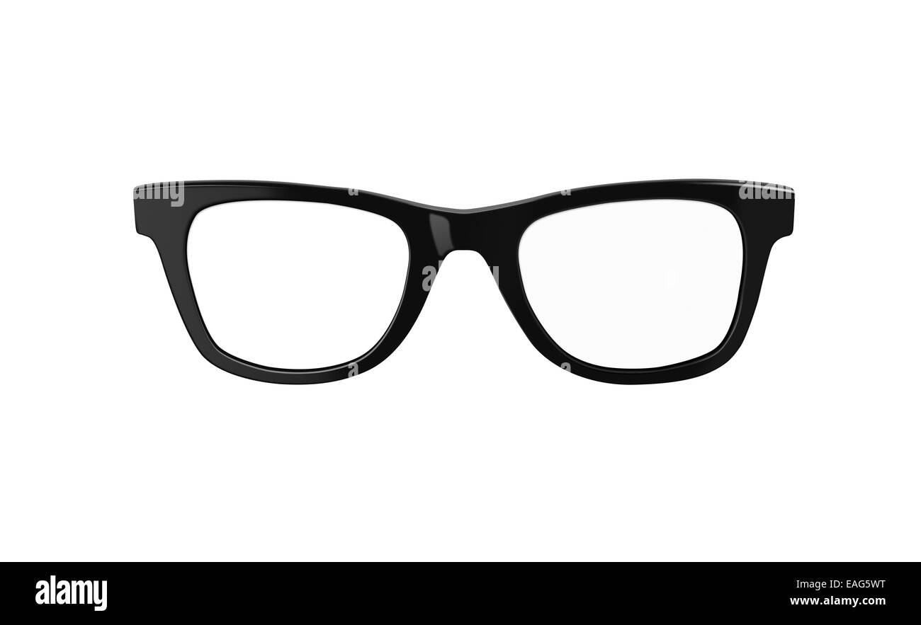 Classic black framed nerd or geek glasses. Both modern and retro in design. Isolated on white background with clipping path Stock Photo