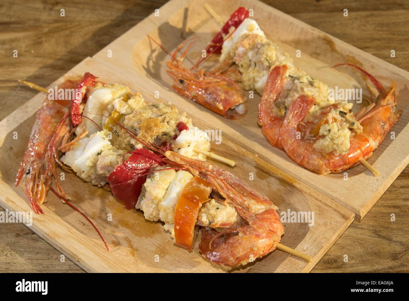 kebab of fish with sauce of citrus fruit Stock Photo